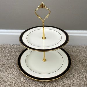 Two Tiered Jewelry Tidbit Cheese Tray Pfaltzgraff Astoria Gold Rimmed Plates